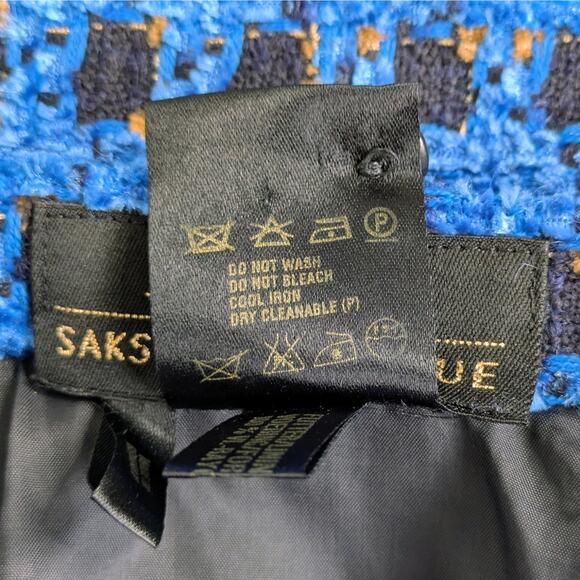 Vtg ESCADA Saks Fifth Avenue Blue Tweed Skirt Wool Mohair Grid 44 - Picture 4 of 8